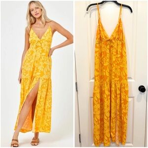 LSPACE Victoria Yellow Floral Maxi cover up Dress. Anthropologie. NWT
